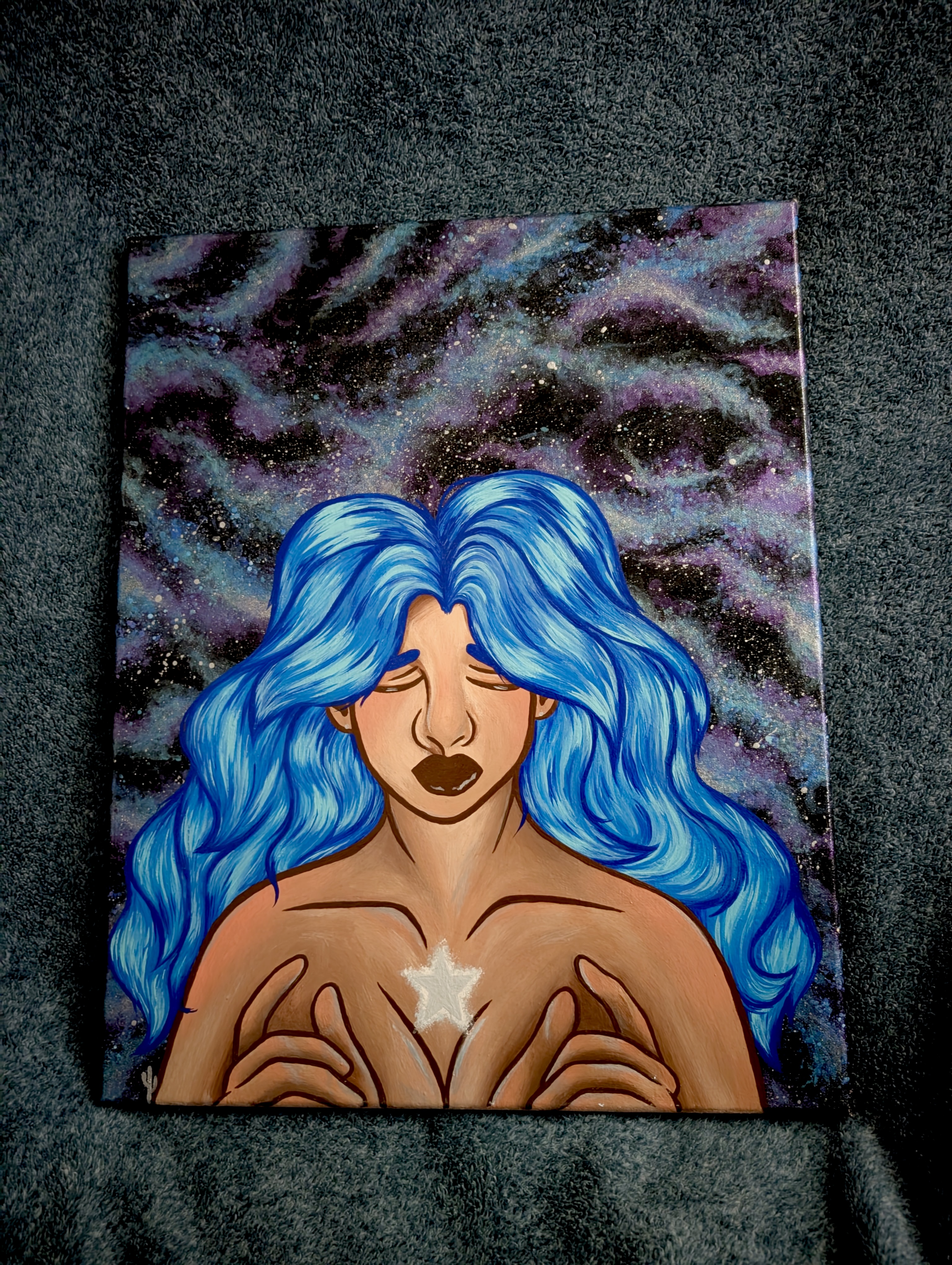 Painting of a woman with blue hair