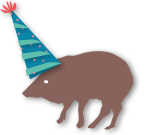 Cartoon Javelina in a birthday hat